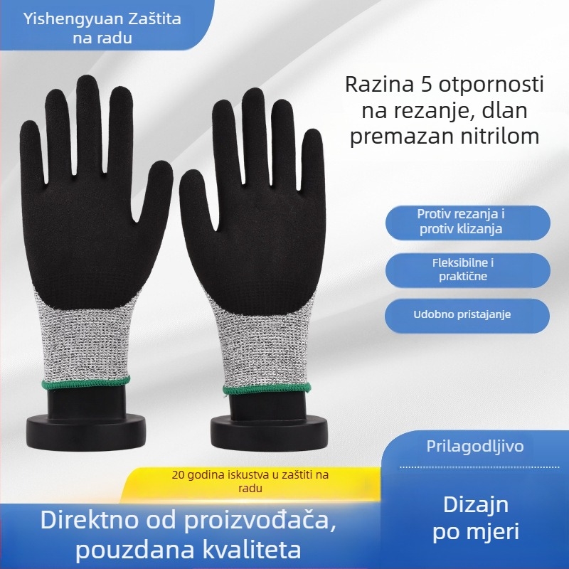 Rukavice otporne na rezanje razine 5, s dlanom uronjenim nitrilnim mat premazom, industrijska zaštita za arhitektonsko staklo i obradu metala