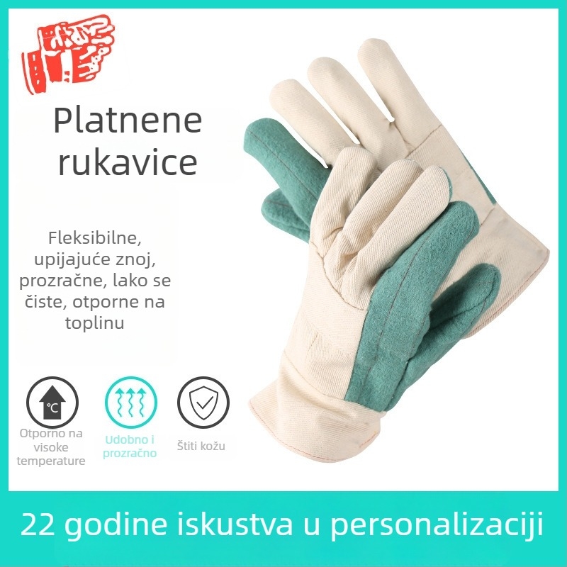 Platnene radne rukavice – otporne na habanje za strojeve i zavarivanje, višekratne upotrebe, serija platnenih rukavica s prstima