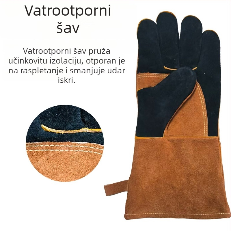 Rukavice za zavarivanje od goveđe kože – otporne na visoke temperature, zaštita od opeklina, otporne na habanje, zaštita od prskanja, debele i duge zaštitne rukavice za zavarivanje