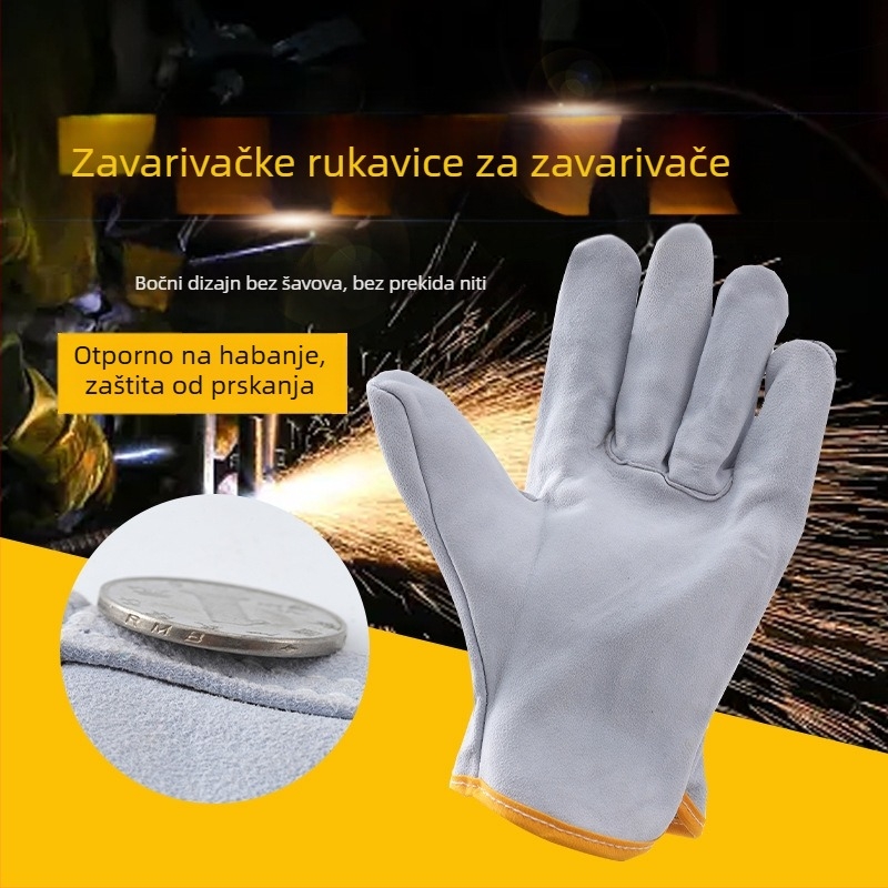 Kratke rukavice za zavarivanje s pet prstiju, dvostruka kravlja koža, zaštita od opeklina, tanke toplinskoizolacijske rukavice za rad