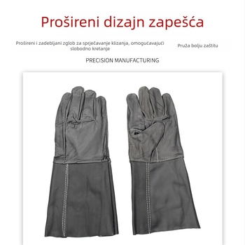 Duge kožne rukavice za zavarivanje, produžena bikova koža, cijela dlan, otporne na habanje, debele zaštitne rukavice s toplinskom izolacijom