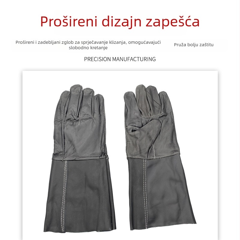 Duge kožne rukavice za zavarivanje, produžena bikova koža, cijela dlan, otporne na habanje, debele zaštitne rukavice s toplinskom izolacijom