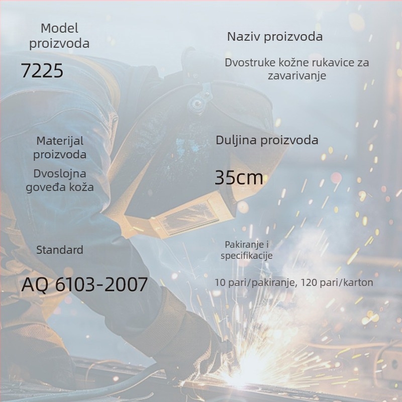 Zavarivačke rukavice 7225, dvostruki sloj, tkanina od poliestera i pamuka