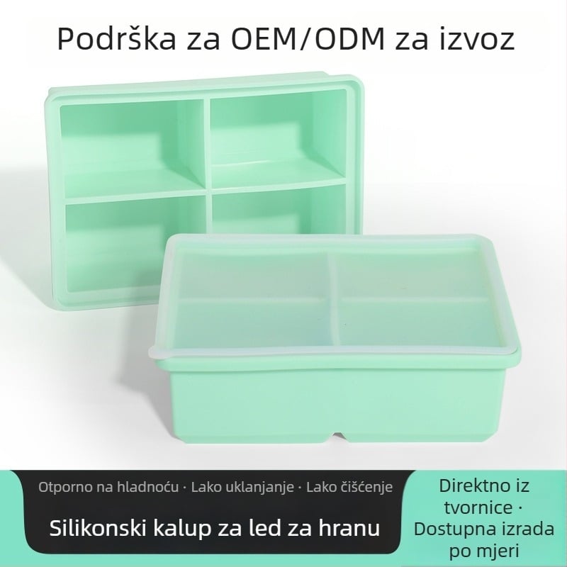 Silikonska forma za led s poklopcem, 4 otvora, prehrambena kvaliteta, za kućnu upotrebu – DIY brzo smrzavanje ledenih kockica