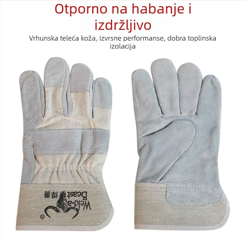 Kratke rukavice za zavarivanje s dvostrukim slojem, otporne na habanje, toplinska izolacija, zaštitne rukavice za zavarivanje, cijela teleća koža, cijela dlan