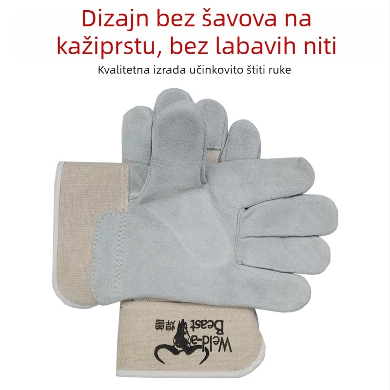 Kratke rukavice za zavarivanje s dvostrukim slojem, otporne na habanje, toplinska izolacija, zaštitne rukavice za zavarivanje, cijela teleća koža, cijela dlan
