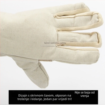 Zaštitne rukavice za zavarivanje od debelog platna, kožna dlan s dvostrukim slojem, potpuno podstavljene, duljina oko 24,5 cm