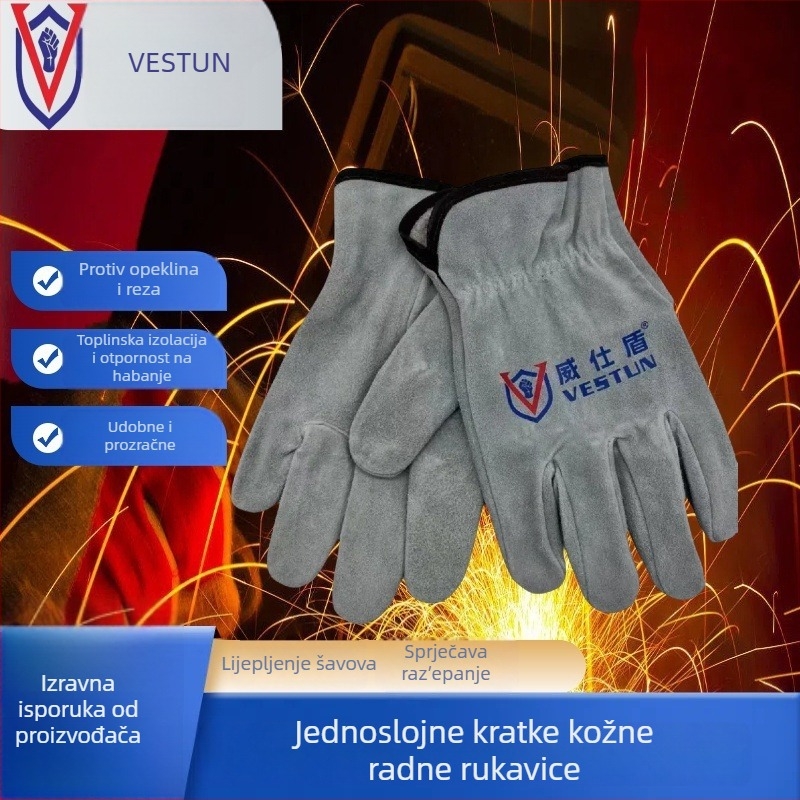 Weishidun G-2067 Kratke kožne mehaničke rukavice za zavarivanje, otporne na rezanje, koža split goveda, zaštita na radu