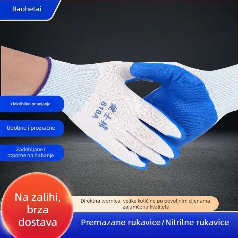 Nitril zaštitne rukavice za građevinske radnike, s bijelom vlaknom i plavim premazom od gume, otporne na habanje