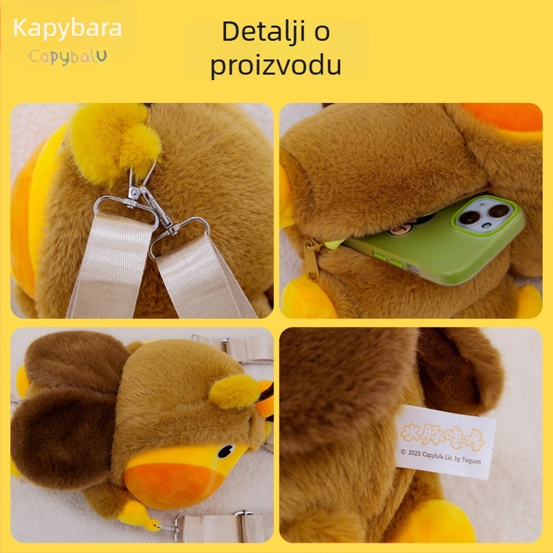 Capybara pliš lutkica s crossbody naramenicom, pliš igračka s PP punilom, unisex, za uzrast 14+