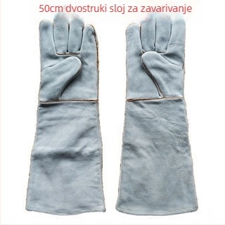 50 cm kožne rukavice za zavarivanje od kravlje kože, dvostruki sloj, debeli, otporni na visoke temperature, toplinska izolacija