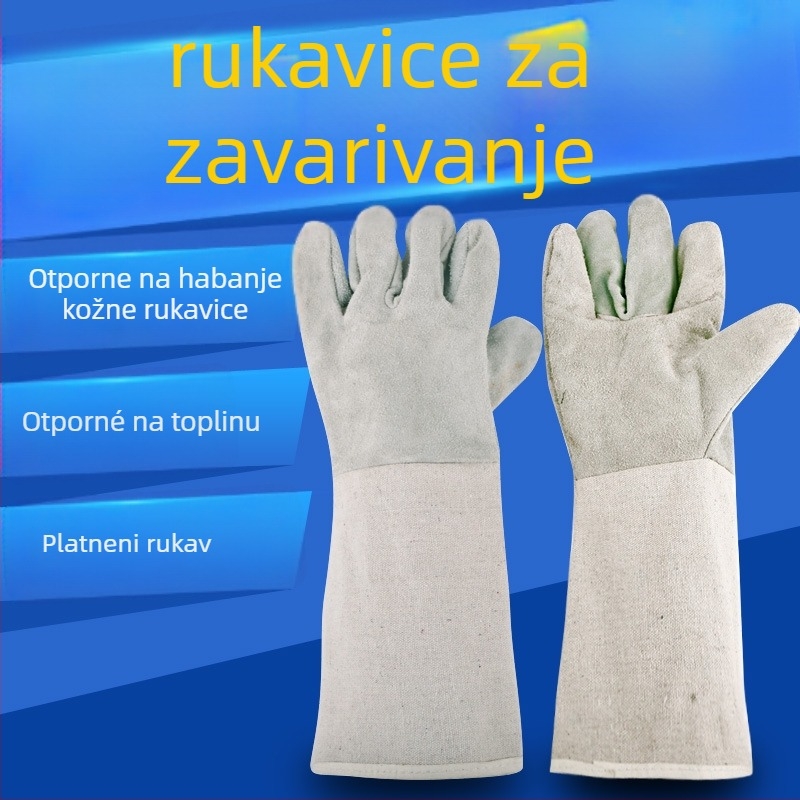 Radne rukavice za zavarivanje od pune kože, zaštita od opekotina i topline, duge, dvostrukog sloja, s cijelom dlanom