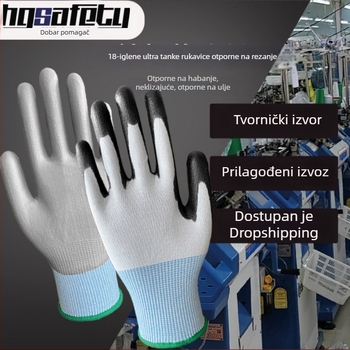 Rukavice protiv rezanja s 18-gauge ultra-tankim čeličnom vlaknom, osjetljivim na dodir, PU protuklizne, otporne na habanje, za elektroniku i precizne radove