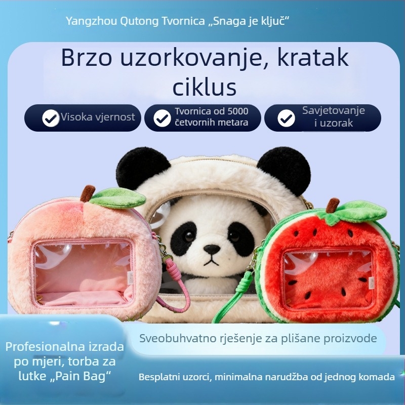 Plišani ruksak u obliku breskve za lutke, s prozorom, remenski stil, prilagodljiv