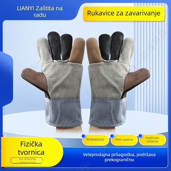 Zavarivačke rukavice od platna i kože goveda, kratka manžeta, otporne na trošenje, visoke temperature, prozračne, izdržljive, za zavarivače