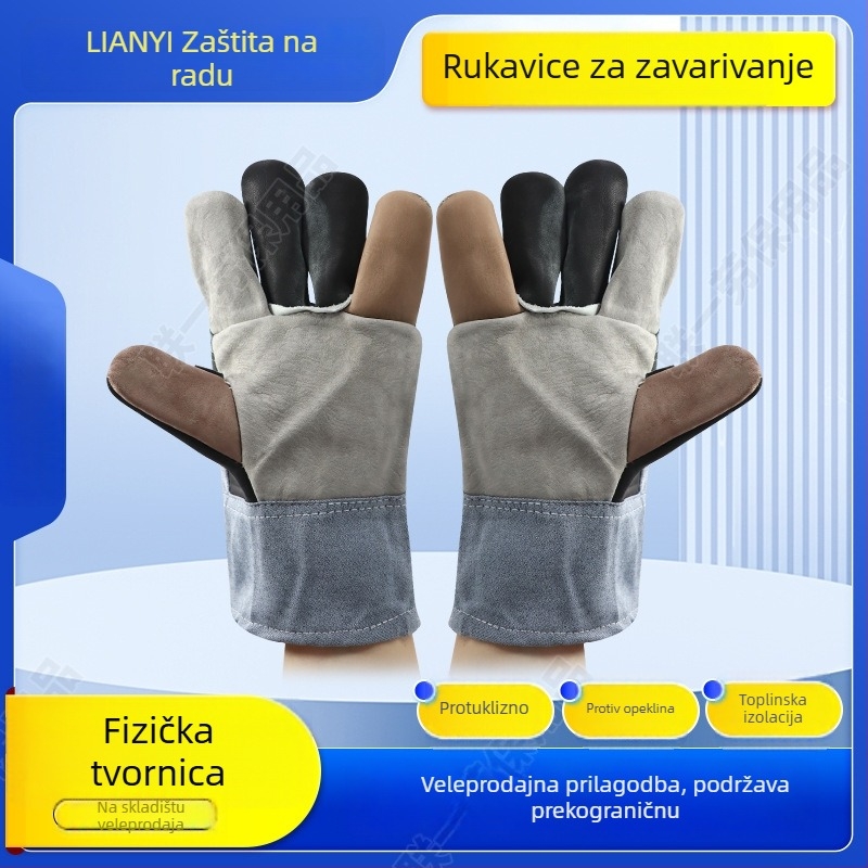 Zavarivačke rukavice od platna i kože goveda, kratka manžeta, otporne na trošenje, visoke temperature, prozračne, izdržljive, za zavarivače