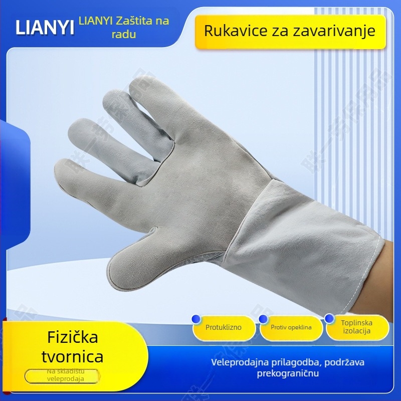 Zavarivačke rukavice od platna i kože goveda, kratka manžeta, otporne na trošenje, visoke temperature, prozračne, izdržljive, za zavarivače