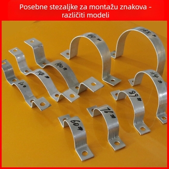 Galvanizirani U-oblik držač cijevi za prometne znakove, montaža na stup, ojačano