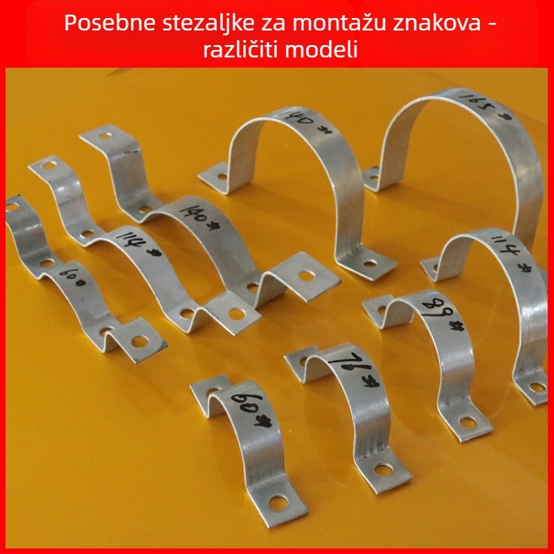 Galvanizirani U-oblik držač cijevi za prometne znakove, montaža na stup, ojačano
