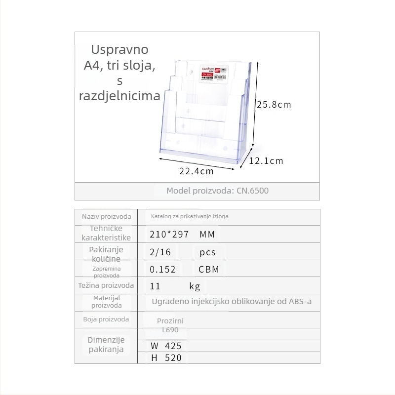 Kaboss akrilni stolni stalak za prikaz – višeslojni stalak za kataloge i brošure