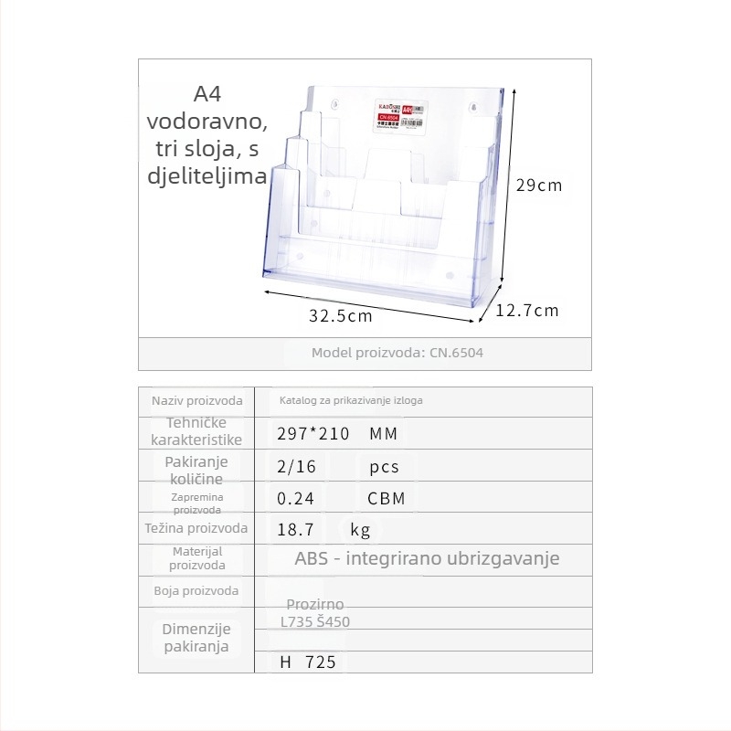 Kaboss akrilni stolni stalak za prikaz – višeslojni stalak za kataloge i brošure
