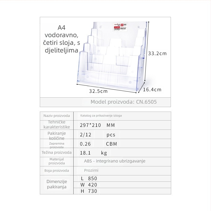 Kaboss akrilni stolni stalak za prikaz – višeslojni stalak za kataloge i brošure