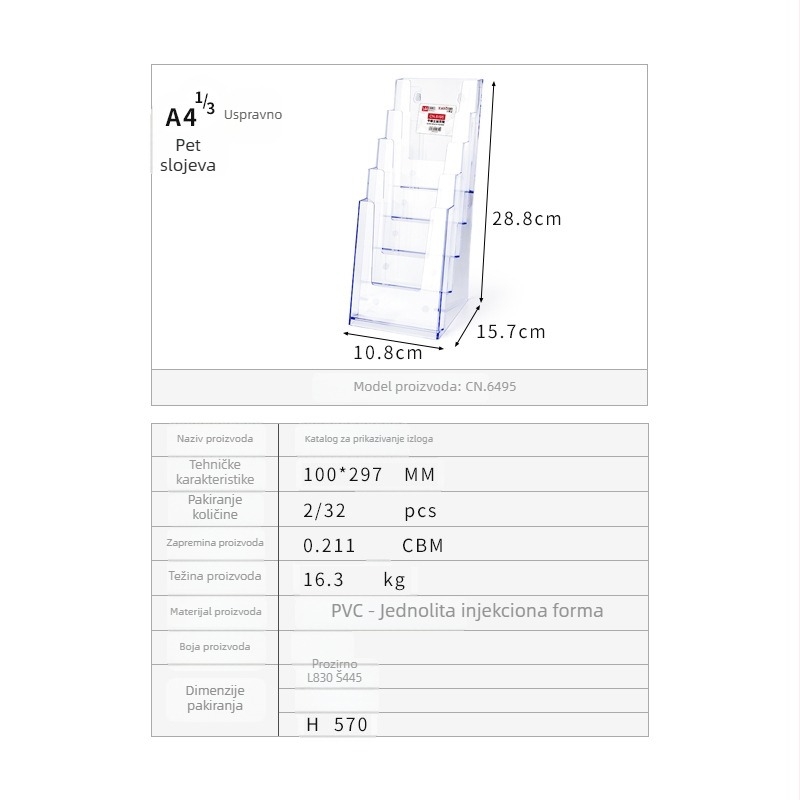 Kaboss akrilni stolni stalak za prikaz – višeslojni stalak za kataloge i brošure