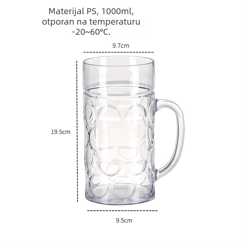 Plastična čaša za pivo, modern minimalistički dizajn s drškom, ispis logotipa, prilagodljivo