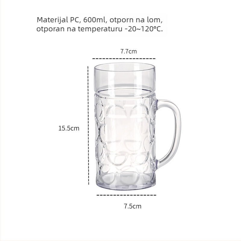 Plastična čaša za pivo, modern minimalistički dizajn s drškom, ispis logotipa, prilagodljivo