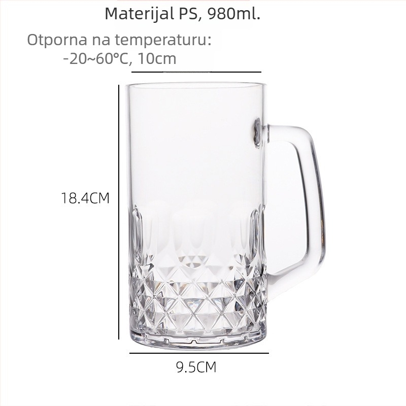 Plastična čaša za pivo, modern minimalistički dizajn s drškom, ispis logotipa, prilagodljivo