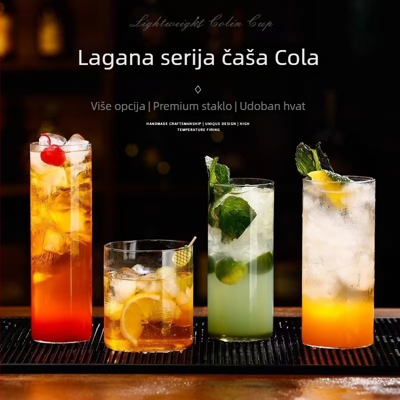Čaša za koktele s ravnim tijelom, staklo visok borosilikat, kapacitet 301–400 ml, stil laganog luksuza retro, jednopakiranje, moguć tiskanje logotipa.