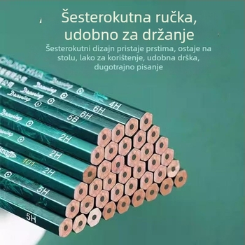 Drvena olovka, 2B tvrdoća, paket od 12 komada, za pisanje i ispite
