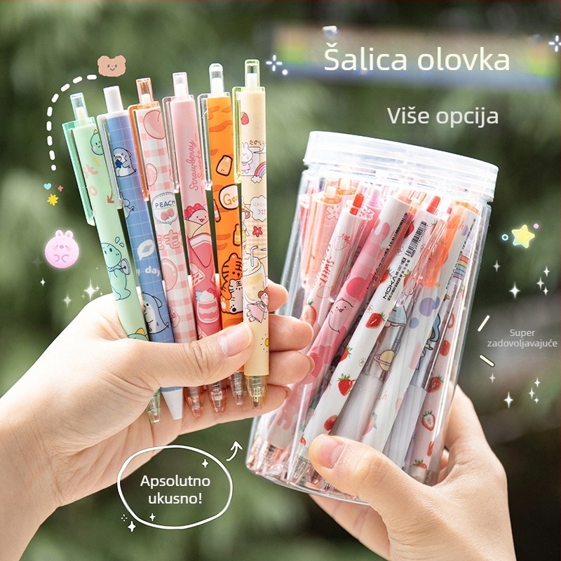 Gel olovka s gumbom za pritiskanje, karikaturni cilindrični dizajn, plastično kućište, marka Xiao Meng, materijal vrha: Druge materije