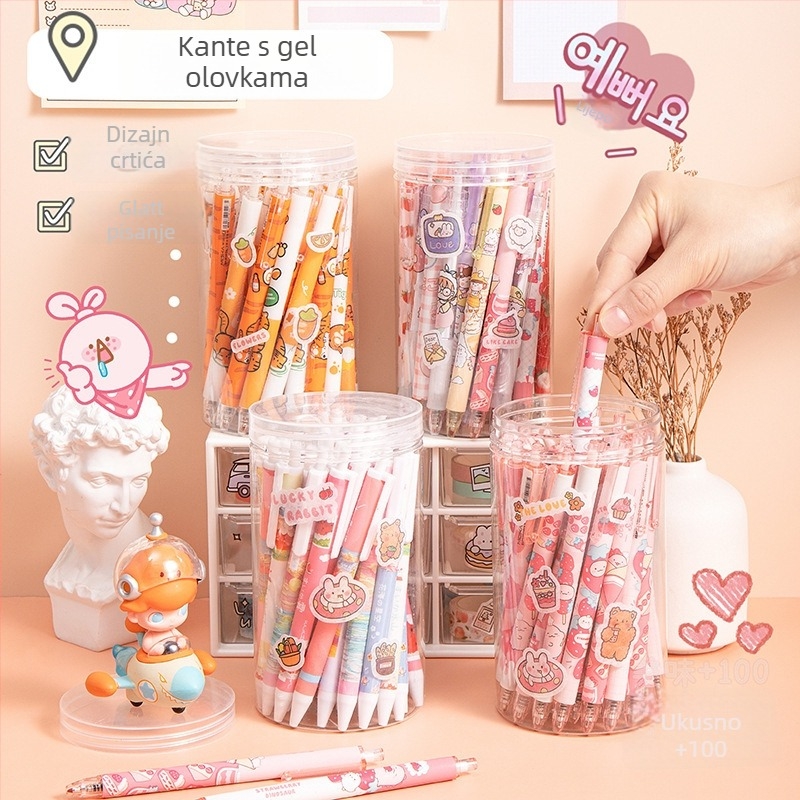 Gel olovka s gumbom za pritiskanje, karikaturni cilindrični dizajn, plastično kućište, marka Xiao Meng, materijal vrha: Druge materije