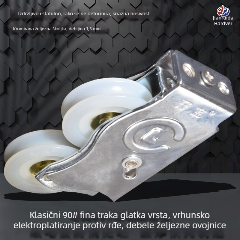 Jianruida Old 90 tip kotača za aluminijska vrata, teška klizna vrata, vanjski promjer 41 mm, promjer osovine 42 mm, kromirani željezni okvir s nylonnim kotačićem i bakrenim jezgrom, nosivost 80 kg
