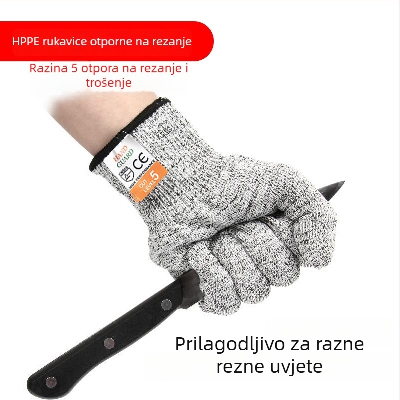 Shangda HPPE Grade 5 rukavice otporne na rezanje, pletene, industrijske, protuklizne, za rezanje stakla, preradu mesa i gradilišta