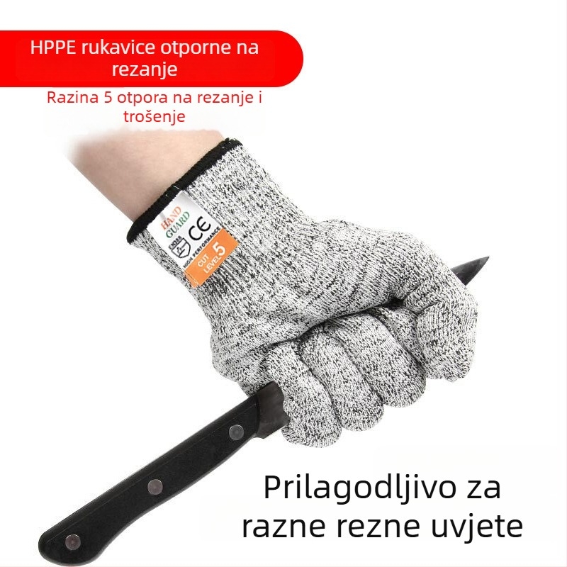 Shangda HPPE Grade 5 rukavice otporne na rezanje, pletene, industrijske, protuklizne, za rezanje stakla, preradu mesa i gradilišta