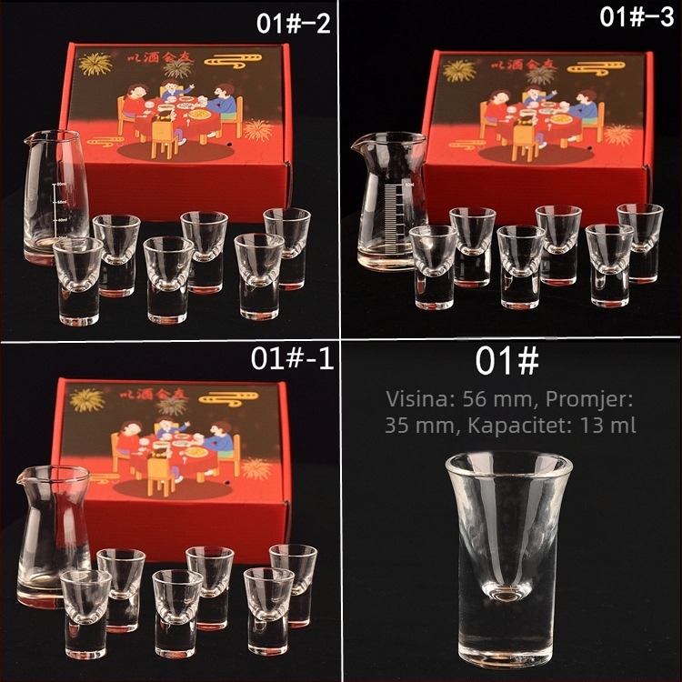 Nora Weil staklena čaša za žestoke napitke, 7-dijelni darovni set, kapacitet 1–100 ml, suvremeni minimalistički dizajn s cvjetnim motivom, tiskano logo, poklon kutija