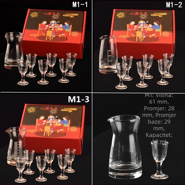 Nora Weil staklena čaša za žestoke napitke, 7-dijelni darovni set, kapacitet 1–100 ml, suvremeni minimalistički dizajn s cvjetnim motivom, tiskano logo, poklon kutija