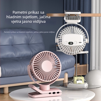 Klip ventilator s USB punjenjem, ugrađena baterija 1200–2000mAh, 5 brzina, digitalni prikaz i tajmer