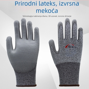 Wei'an rukavice protiv rezanja, razina 5, s pamučnim jezgrom i latexnim premazom, za preradu metala i stakla, lisanje/štancanje, automobilska industrija i zrakoplovstvo