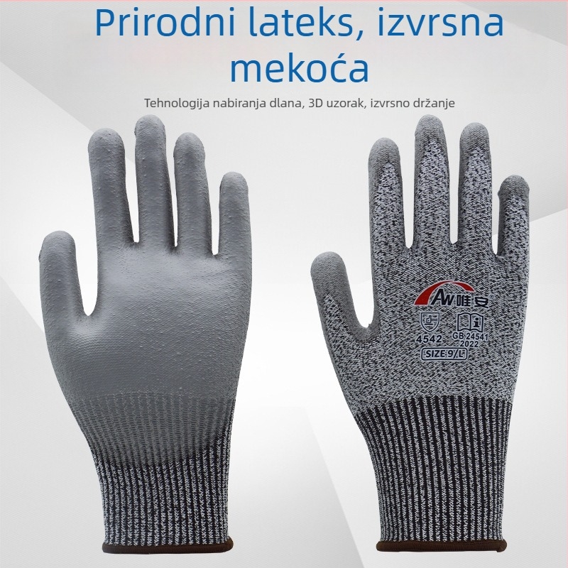 Wei'an rukavice protiv rezanja, razina 5, s pamučnim jezgrom i latexnim premazom, za preradu metala i stakla, lisanje/štancanje, automobilska industrija i zrakoplovstvo