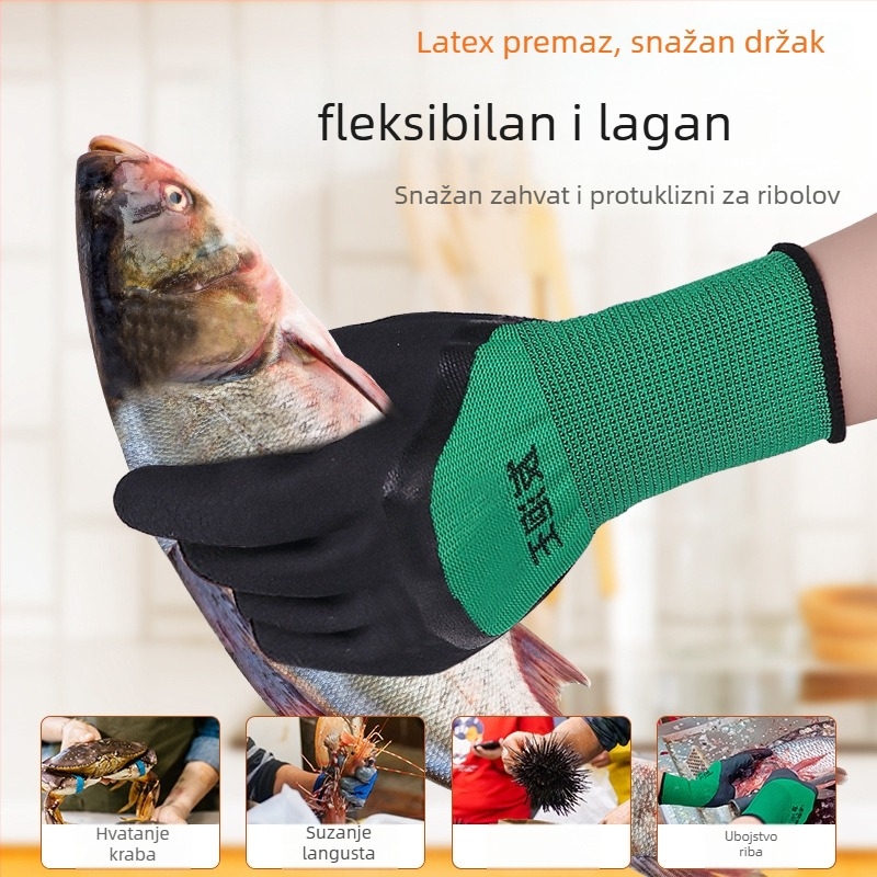 Rukavice za zaštitu na radu otporne na rezanje s premazom HPPE + nitril frosted, vodootporne, debeli gumeni premaz, 12 pari u pakiranju