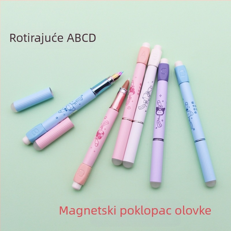 Roche magnetsko rotirajuće izbrisivo pero za učenike osnovne škole, ultra tanke šarene vrhove, zamjenjivi veliki i mali vrhovi, metalno kućište, spremnik tinte, 12 komada u kutiji