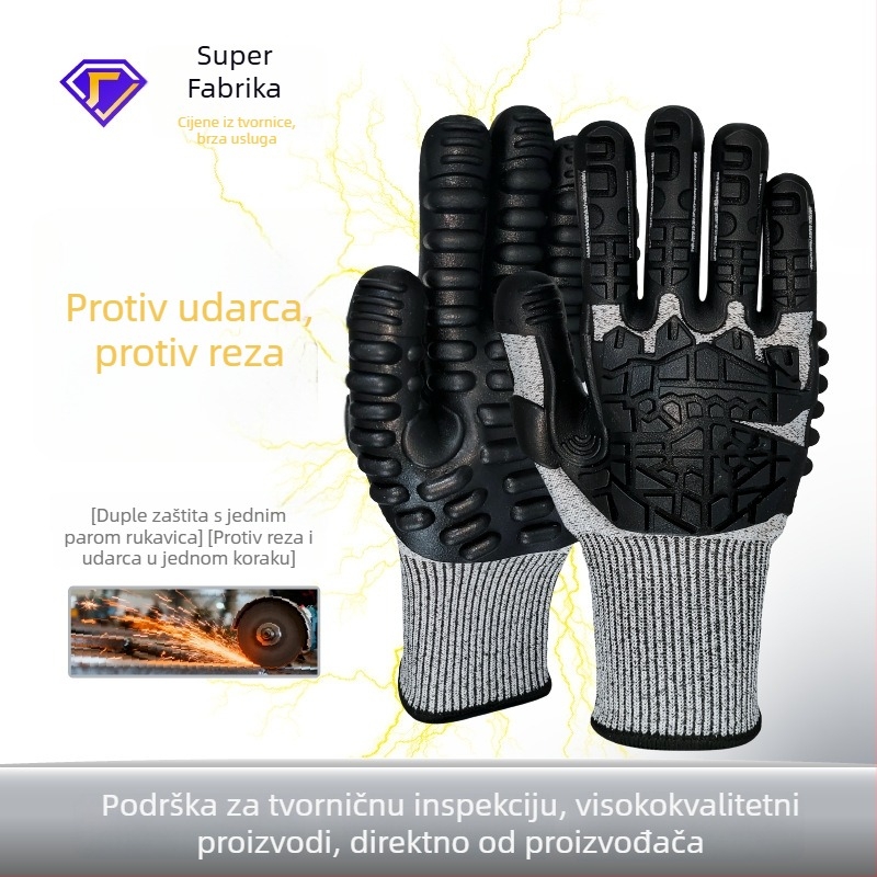 TPE rukavice za zaštitu od udara, razina 5 rezanja, otpora na probijanje i šok, gumom presvučene za mehaničke sudare, za naftnu i rudarsku industriju; Materijal: HPPE + TPE