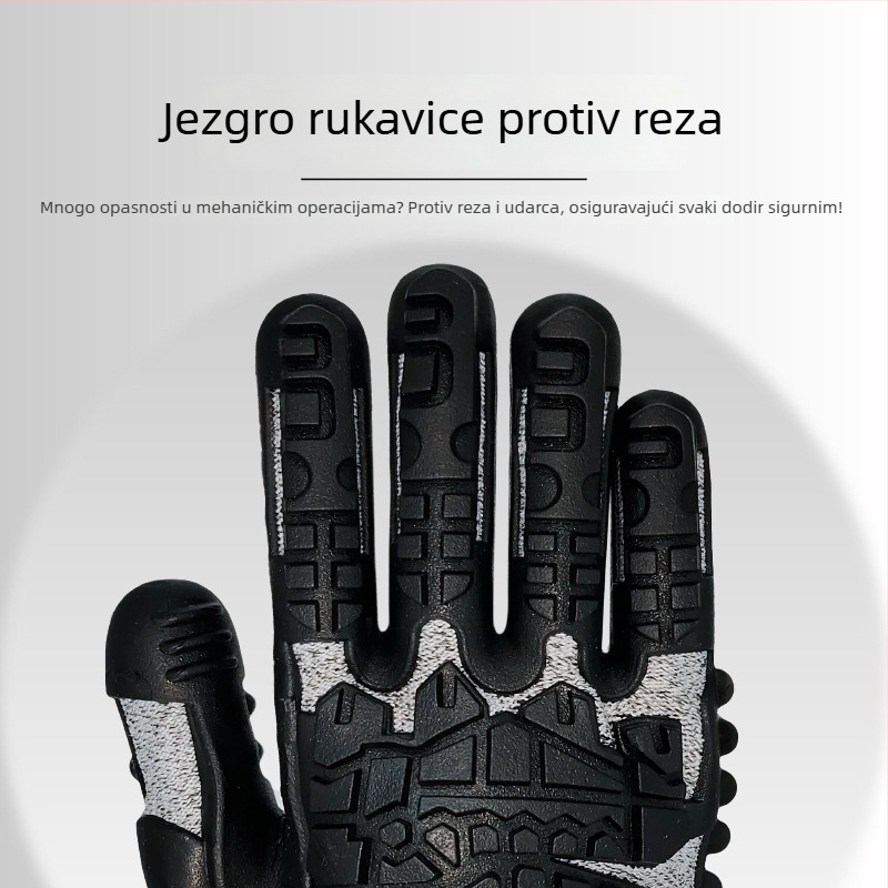 TPE rukavice za zaštitu od udara, razina 5 rezanja, otpora na probijanje i šok, gumom presvučene za mehaničke sudare, za naftnu i rudarsku industriju; Materijal: HPPE + TPE