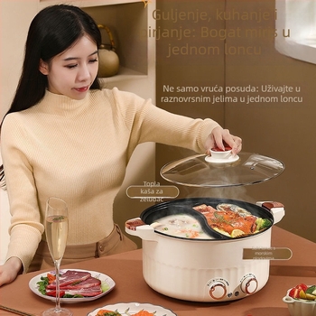 Sve-u-jednom električni lonac za prženje, kuhanje i parenje – snaga ispod 800 W, kućište od visokokarborosilikatnog stakla, unutarnji lonac od porcelanskog kristala, pogodan za 3–4 osobe