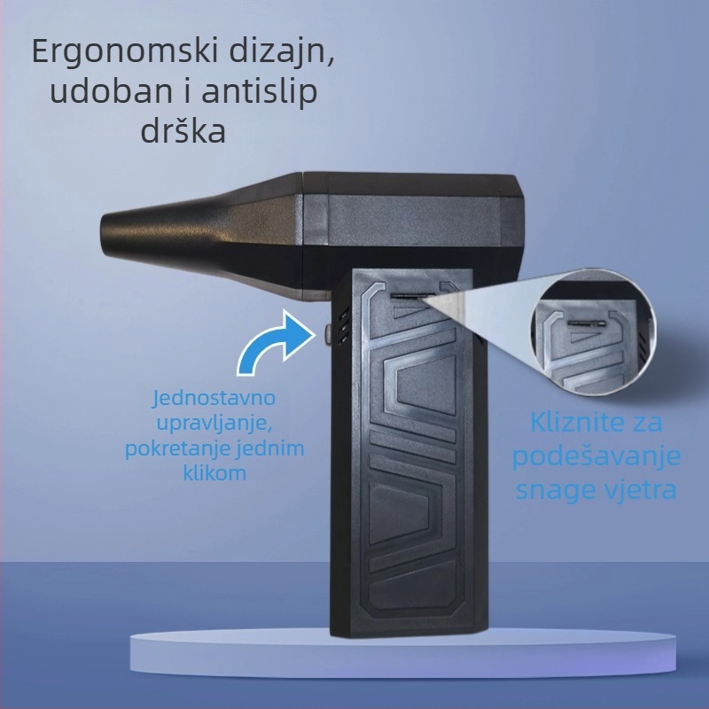 Ručni ventilator s motorom bez četkica, 6+ lopatica, ugrađena baterija 4000–6000 mAh, 3 brzine, buka 45–50 dB