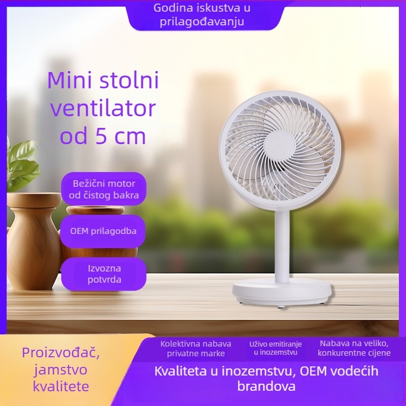 USB stolni ventilator s brushless motorom, tiho radi (5V, 4W, 3 lopatice, <36 dB, 4 brzine)