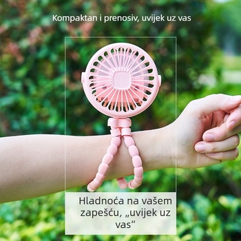 USB ventilator u obliku hobotnice za dječji kolica – mini prijenosni, s ugrađenom baterijom 500–800 mAh, 3 lopatice, 3 brzine, USB punjenje